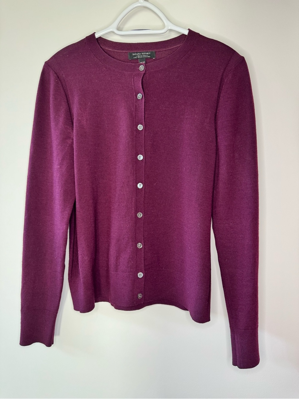 Banana Republic Deep Plum Crewneck Button Cardigan